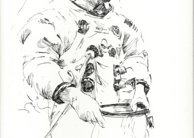 Neil Armstrong Suiting Up, 1969, pen and ink; The Chris Calle Collection.