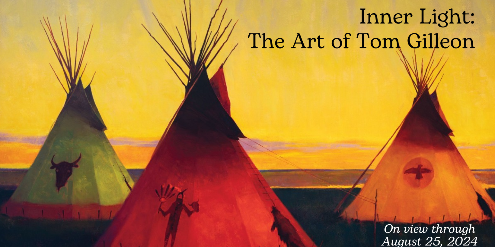 Web banner of Tom Gilleon painting with three teepees